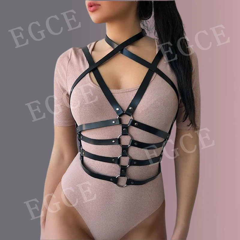 

Faux Leather Women Harness Bra BDSM Body Bondage Cage Punk Suspenders Waist Lingerie Sexy Garters Belt Straps Sword Goth Belt