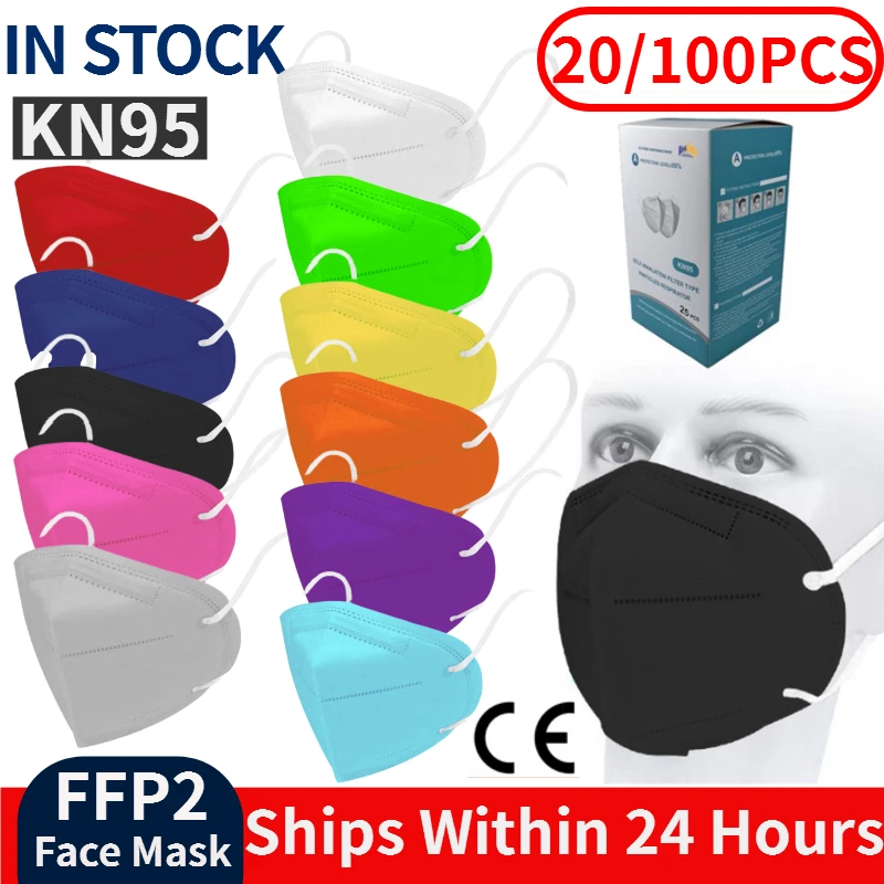 20/100 ПК KN95 Mascarillas CE FFP2 лицевая маска для лица из 5 слоев Фильтр Защитный