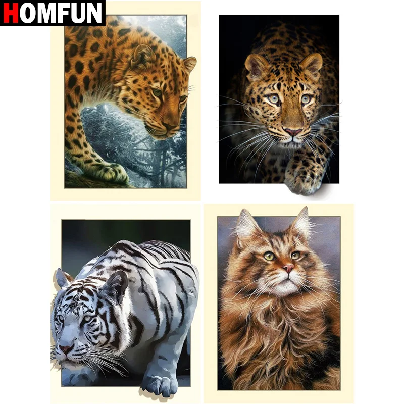 

Алмазная 5D Вышивка HOMFUN, набор для рукоделия «Кот тигра», алмазная живопись «сделай сам», вышивка крестиком, украшение для дома, подарок