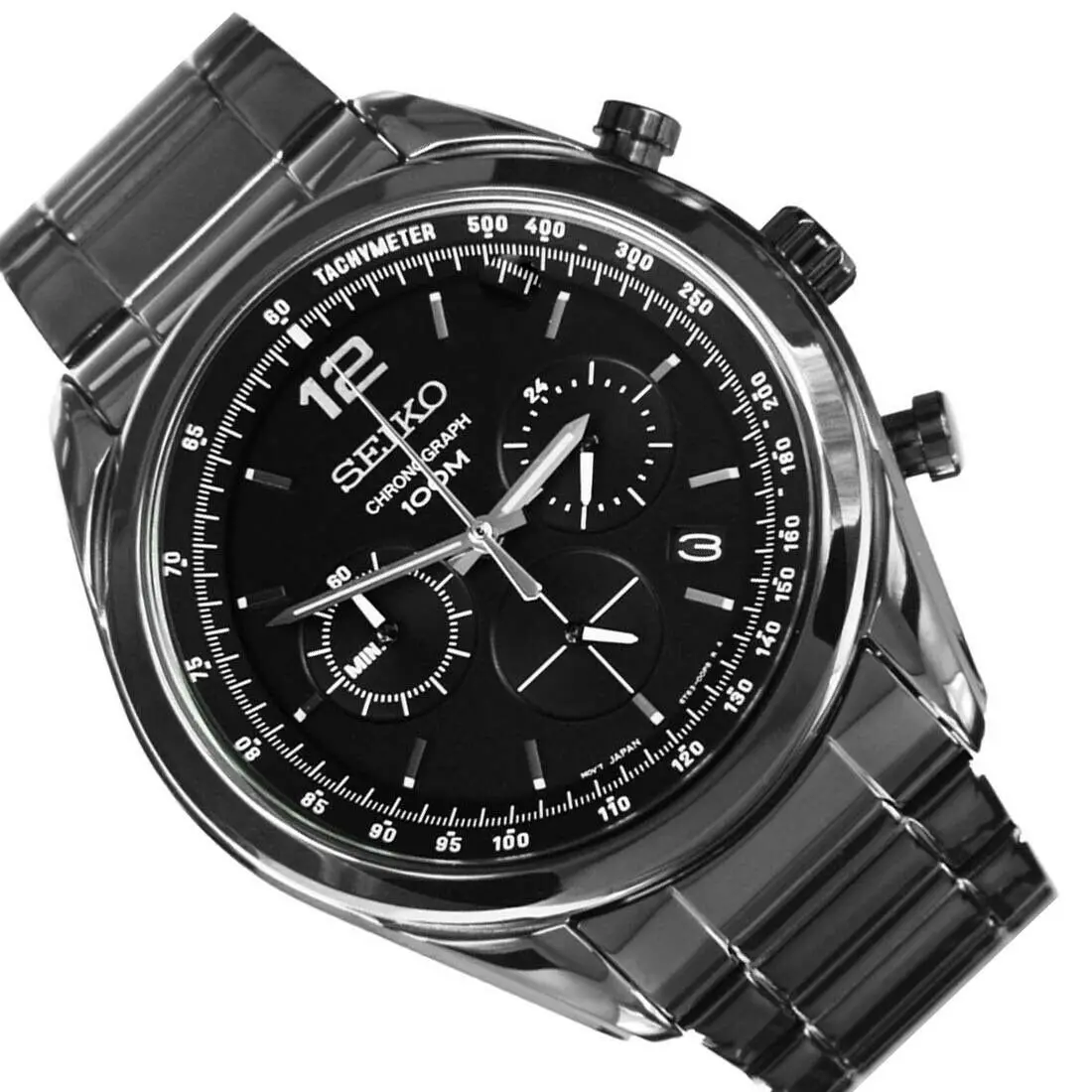 Мужские спортивные часы Seiko Neosports SSB093P1 Chrono 45mm dial Черный ремешок сталь 100m
