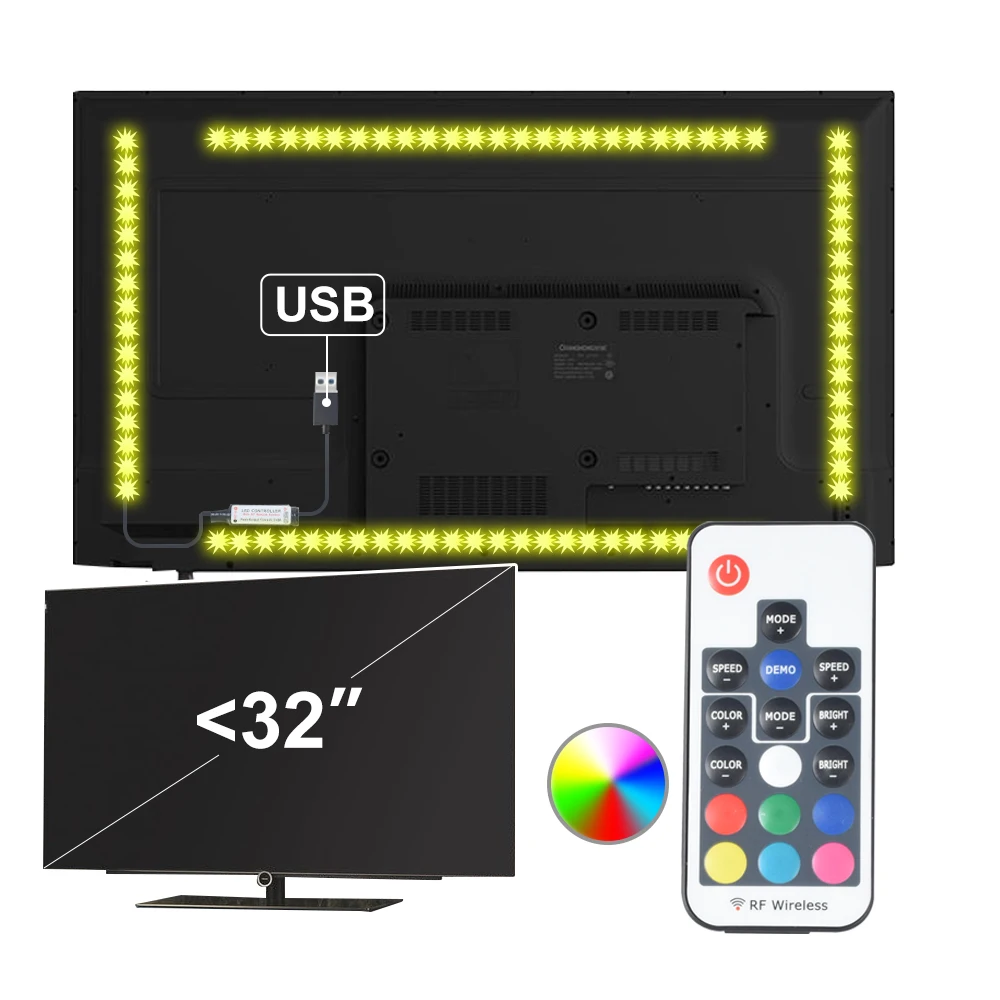 

Набор светодиодных лент для телевизора с 4 RGB-лентами для телевизоров до 32 дюймов