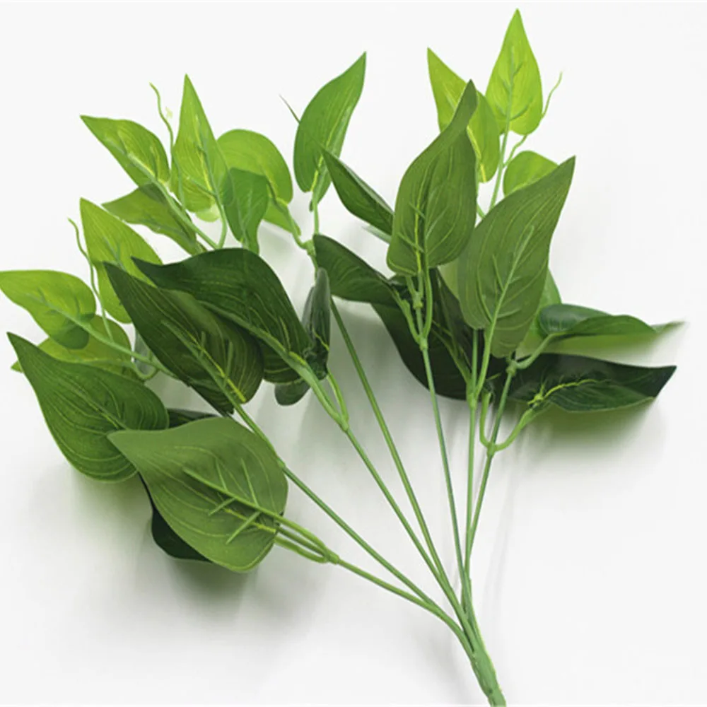 

7 Forks/Bouquet Artificial Plants Leaf Simulation Plants Wall Decro Green Grass Tress Silk Fake Leaves