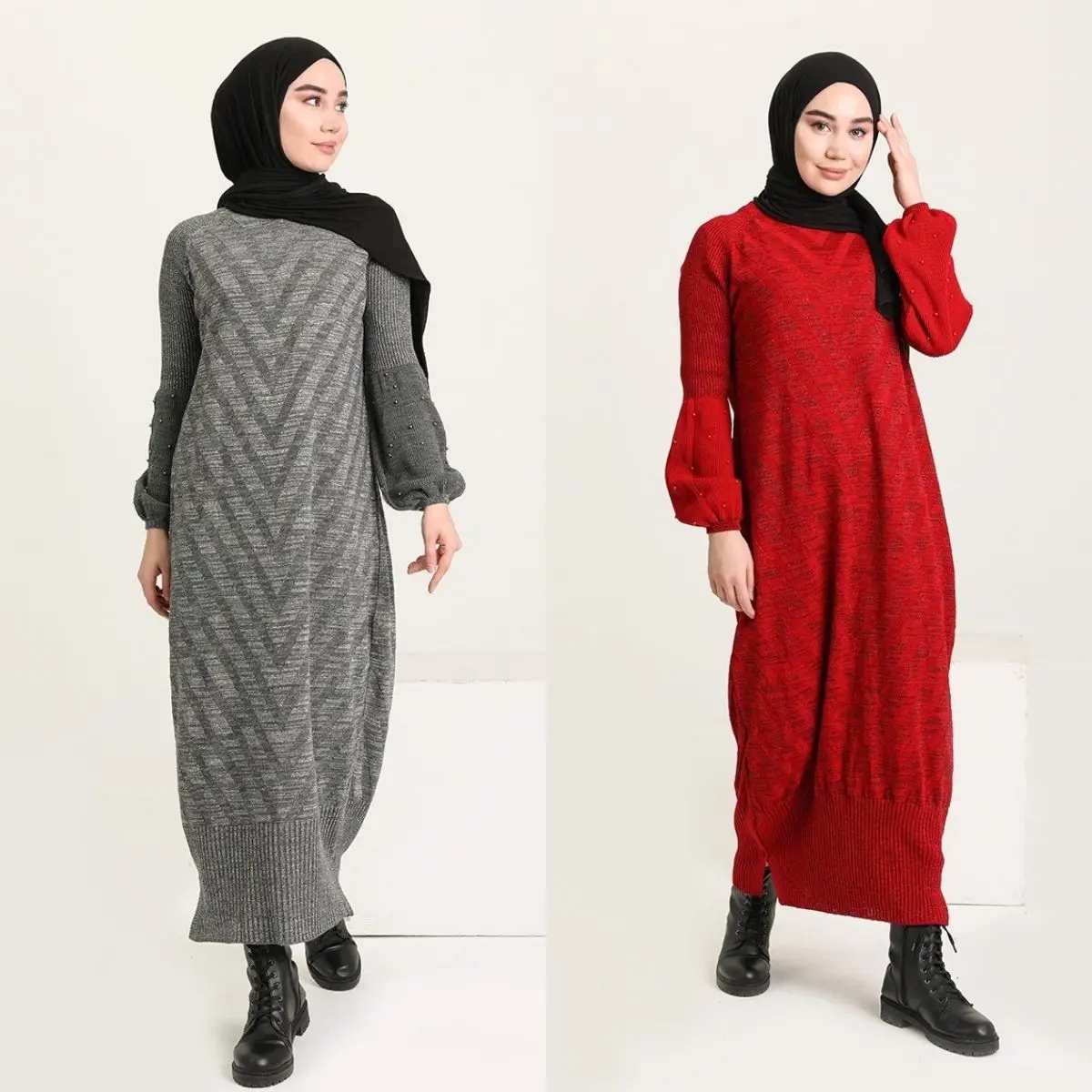 

Knitwear Dress Unlined Silvery Zero Collar Standard Long Sleeve Seasonal Winter Women Muslim Hijab Turkey Istanbul Islamic Dubai
