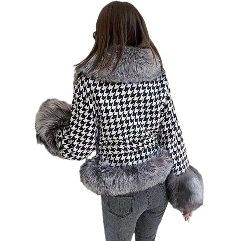 2021 Autumn and Winter Women's Fur Coat Women's Houndstooth Collar Short Silver Fox Fur Court Fashion Women's Clothing