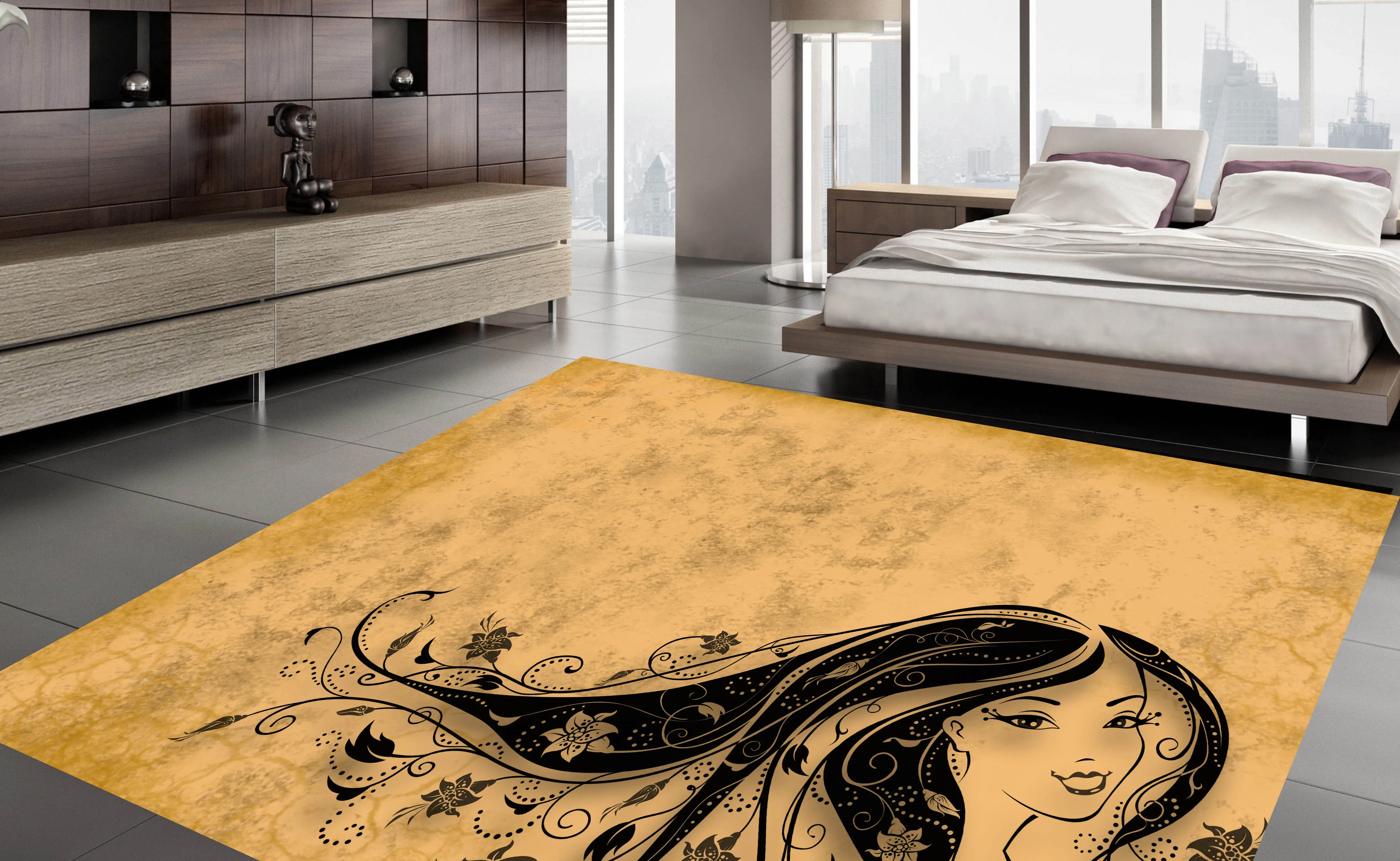 

Area Rug Fashion Carpet CappiccinoBlack Figure Floor Soft Vintage Rugs Non-Slip Home Decor Thick Runner Durable Carpets Kilim