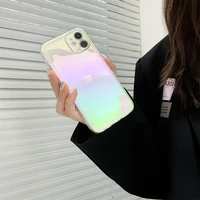 rainbow gradient laser phone case for iphone 13 12 11 pro max x xr xs max 7 8 plus mini se transparent aurora hard pc back cover