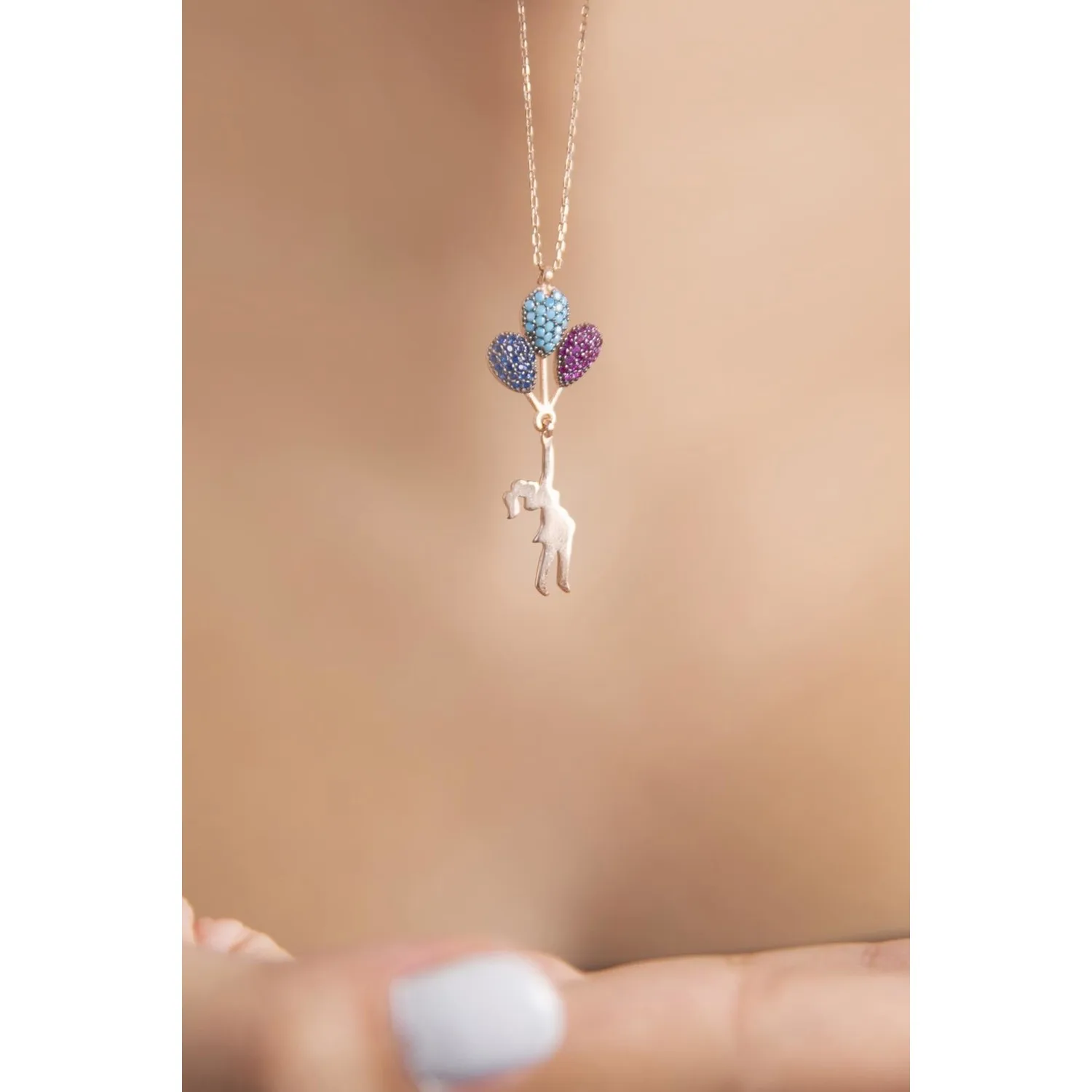 

Women's Silver Flying Balloon Figured Rose Plated 925 Sterling Silver Necklace, Chain Length: 43 Cm Does not Tarnish.