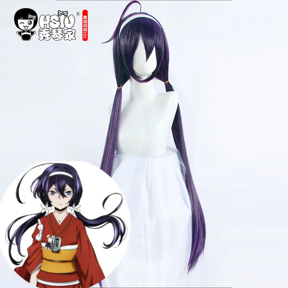 HSIU Anime Bungo Stray Dogs Cosplay Kyoka Izumi Double Horsetail Purple Long wig Fiber synthetic Hair