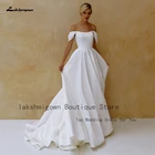 Lakshmigown длинное женское атласное свадебное платье А-силуэта без бретелек белое свадебное вечернее платье принцессы с открытыми плечами
