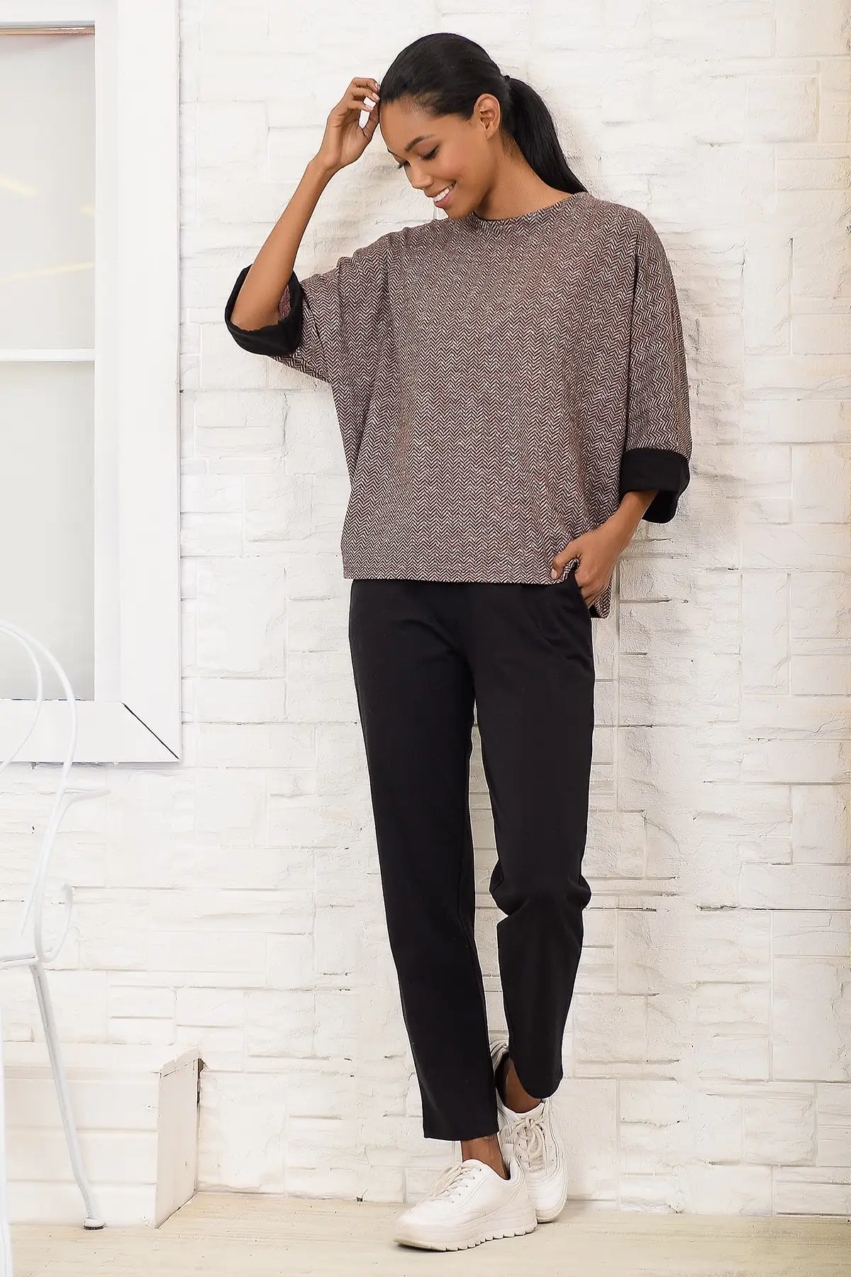 Тренд: Alacati Стиль Женский антрацитовый полосатый двусторонний костюм ALC