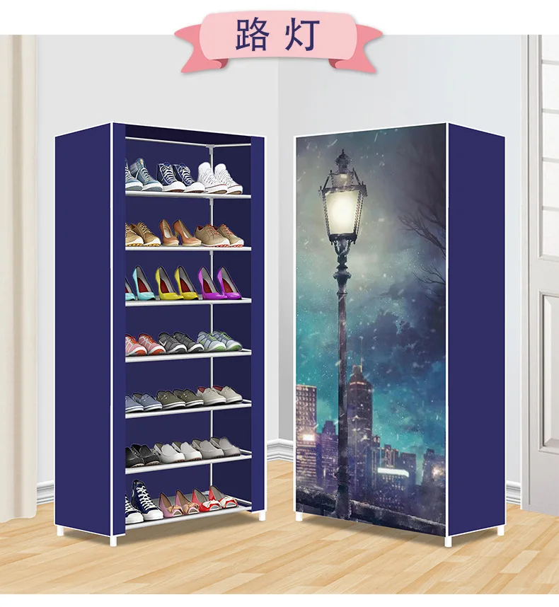 

Simple shoe rack multi-layer assembly household dormitory door double zipper dustproof cloth cover shoe cabinet storage shoe rac