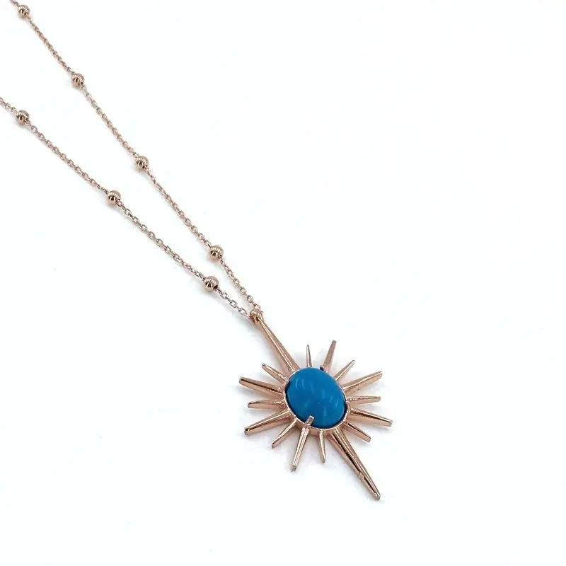 

Trend Turquoise Stone with Ball Chain North Star Silver Necklace