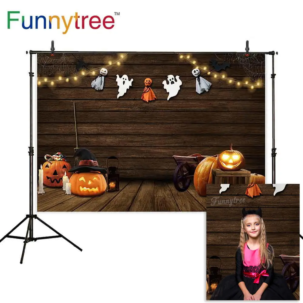 Funnytree фон для Хэллоуина Тыква фонарь винтажная деревянная настенная доска