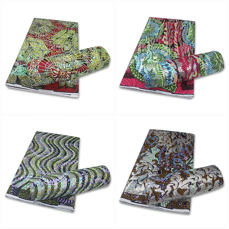 

2021Best Quality Nigerian 100%Cotton African Sequins Wax Fabric Soft Lace Prints Ankara Materials 6Yards Tissu Sewing Lady Dress