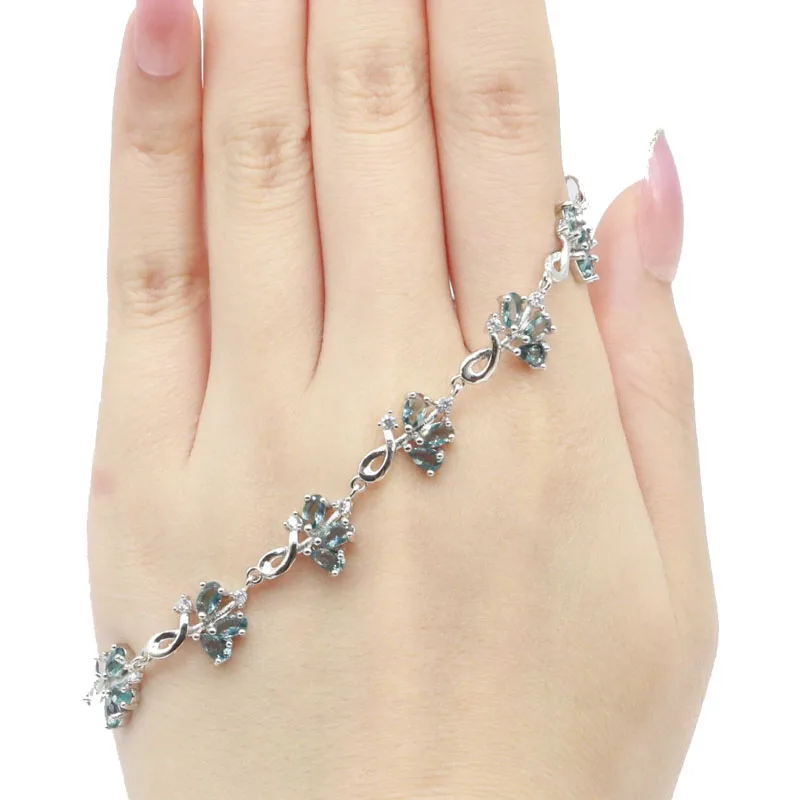 

16x12mm SheCrown Luxury Created London Blue Topaz For Women Silver Bracelet 7.0-8.5inch or 17.75-21.25cm