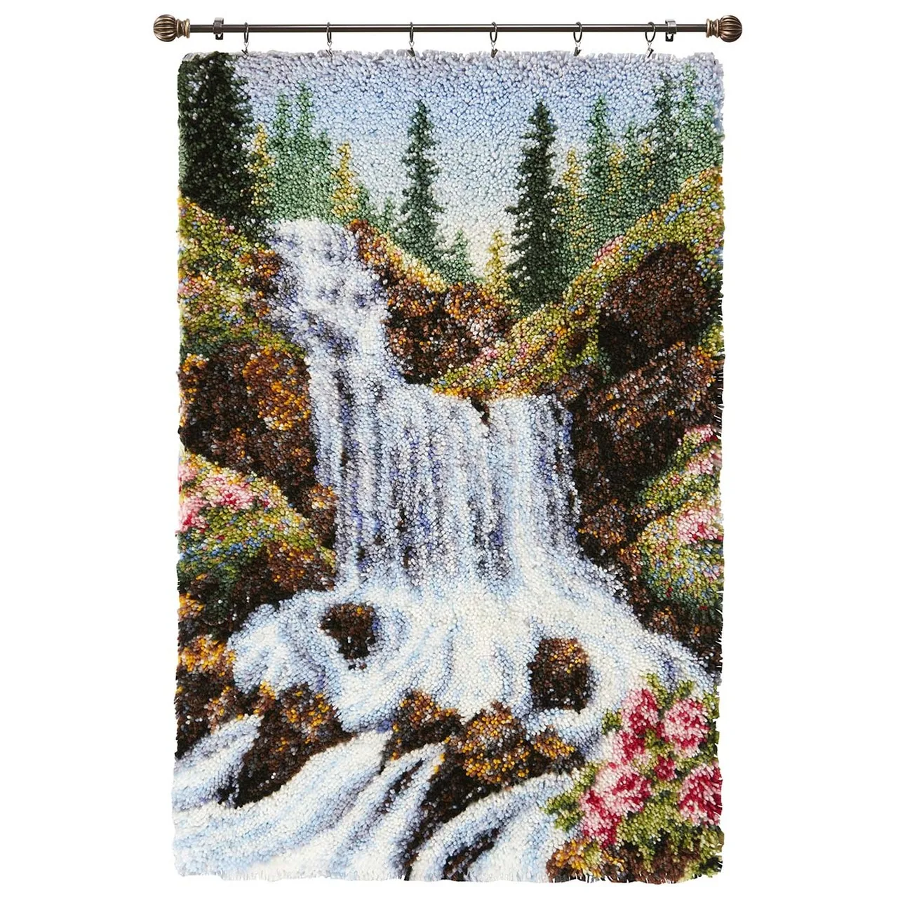 

Latch Hook Kits Springtime Waterfall Wall Hanging DIY Carpet Rug Pre-Printed Canvas with Non-Skid Backing Floor Mat 69x102cm