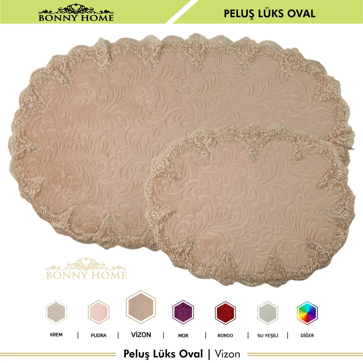 Offerte Bonny Home Plush Lux Ovale Beige 2 Pezzi Tappetino Da Bagno In Pizzo Set Antiscivolo Lusso Doccia Wc Tappeto Da Bagno