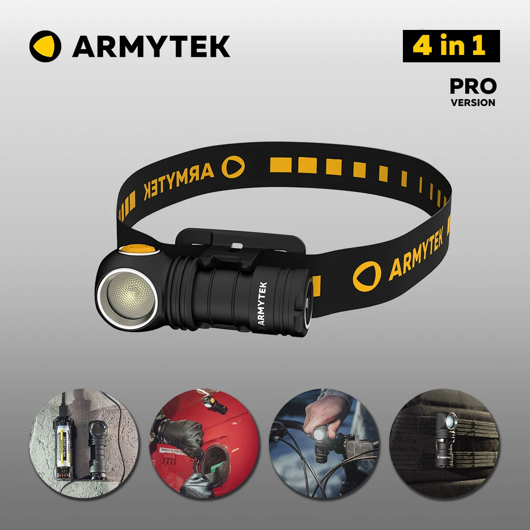 LED Headlamp New Armytek Wizard C1 Pro USB Rechargeable Multi flashlight 4 in 1 (F09001C/F09001W) + 18350 Li-Ion Battery