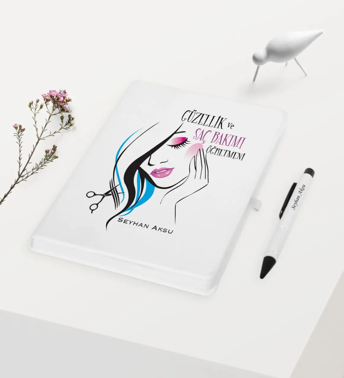 

Personalized Beauty and Hair Care Öğretmeni Themed White Notebook Pen Gift Set-1