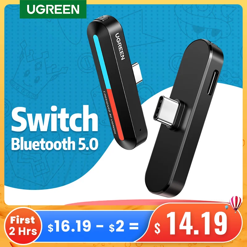 

UGRREN переключатель USB C Bluetooth 5,0, аудио передатчик, беспроводной адаптер с низкой задержкой, быстрая зарядка 18 Вт, для приемника Nintendo Switch