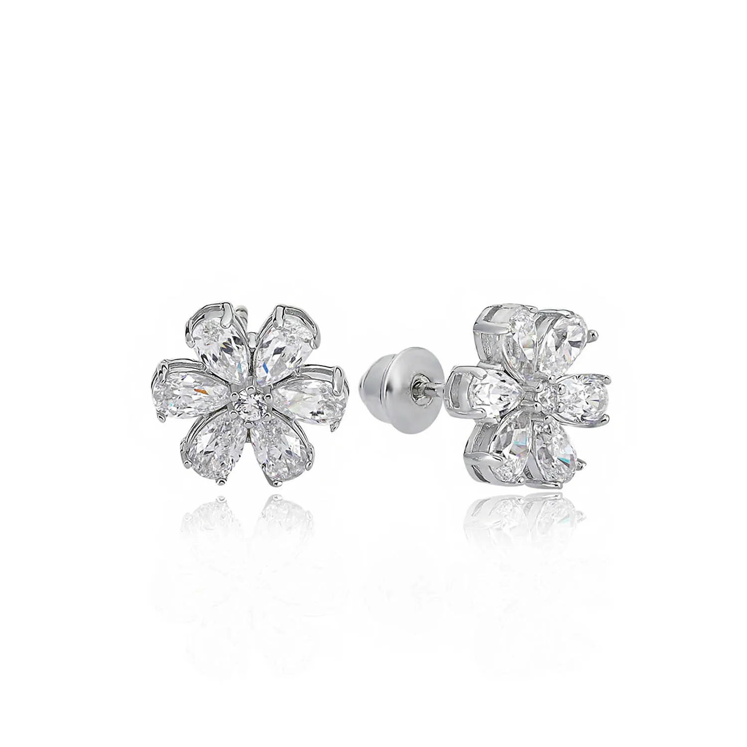 

Valori Jewels Magnolia Flower Earring , 2 Ct Zircon White Pear Gemstone , Rhodium Plated ,925 Silver, Fine Jewelry