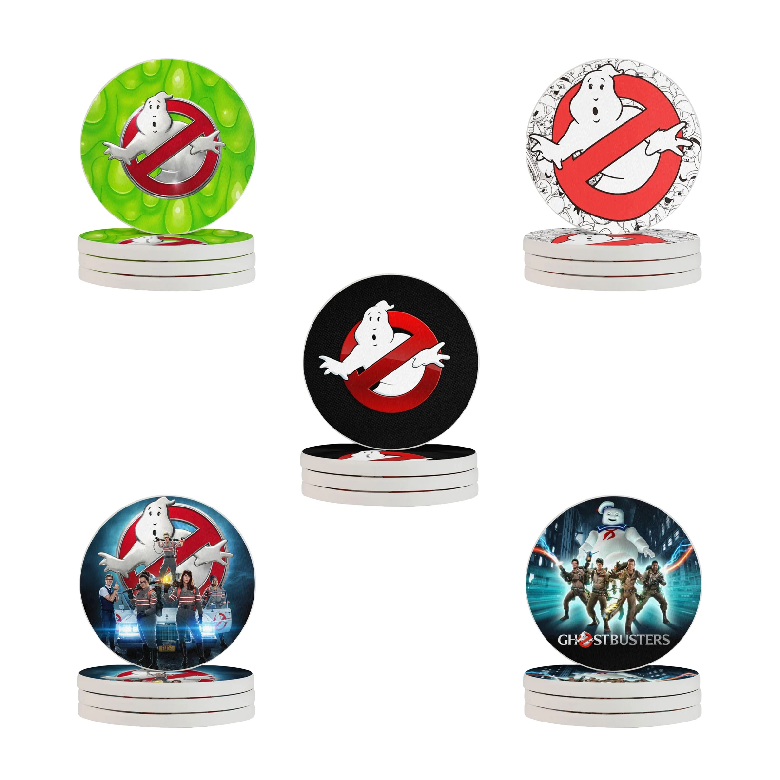 

Ghostbusters Drink Coaster for Tabletop Protection Round Cup Coasters Mat Pad for Home and Kitchen