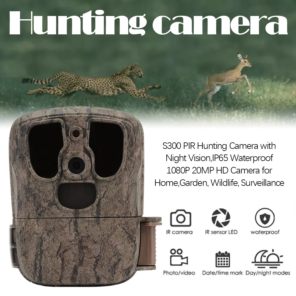 

S300 Hunting Camera Night Vision PIR IP65 Waterproof Trail Camera 1080P 20MP HD Digital Trail Camera for Wildlife Surveillance