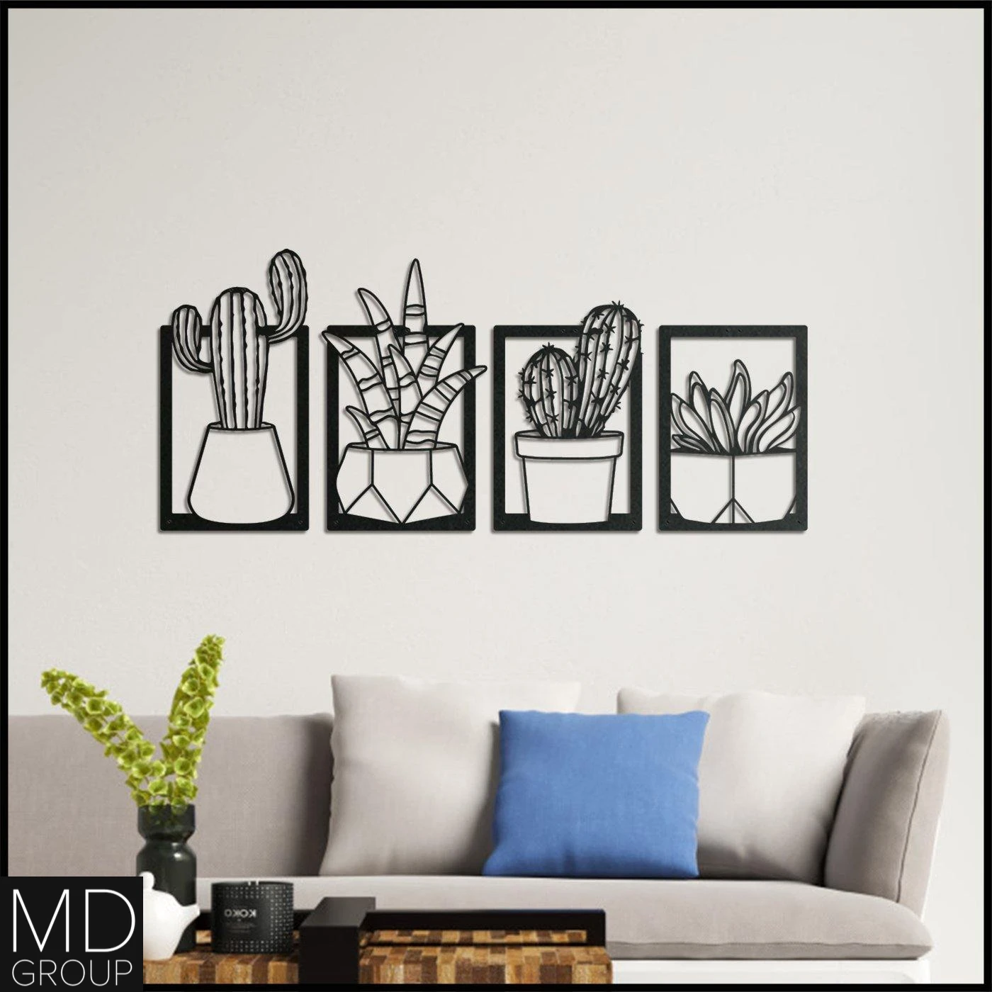 Wooden Wall Art Decor Cactus Flower Vase Design Nature Desert Theme Living Room Bedroom Kitchen Decorative 2022 MDF 4PCS Stylish