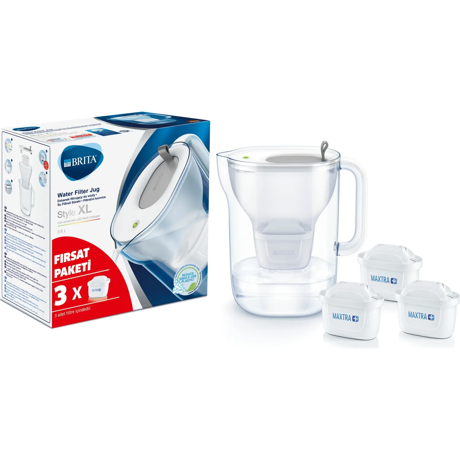 Original BRITA Style XL 3.5 Lt fridge water filter jug with 3x MAXTRA+filter for reduction of chlorine, limescale and impurities