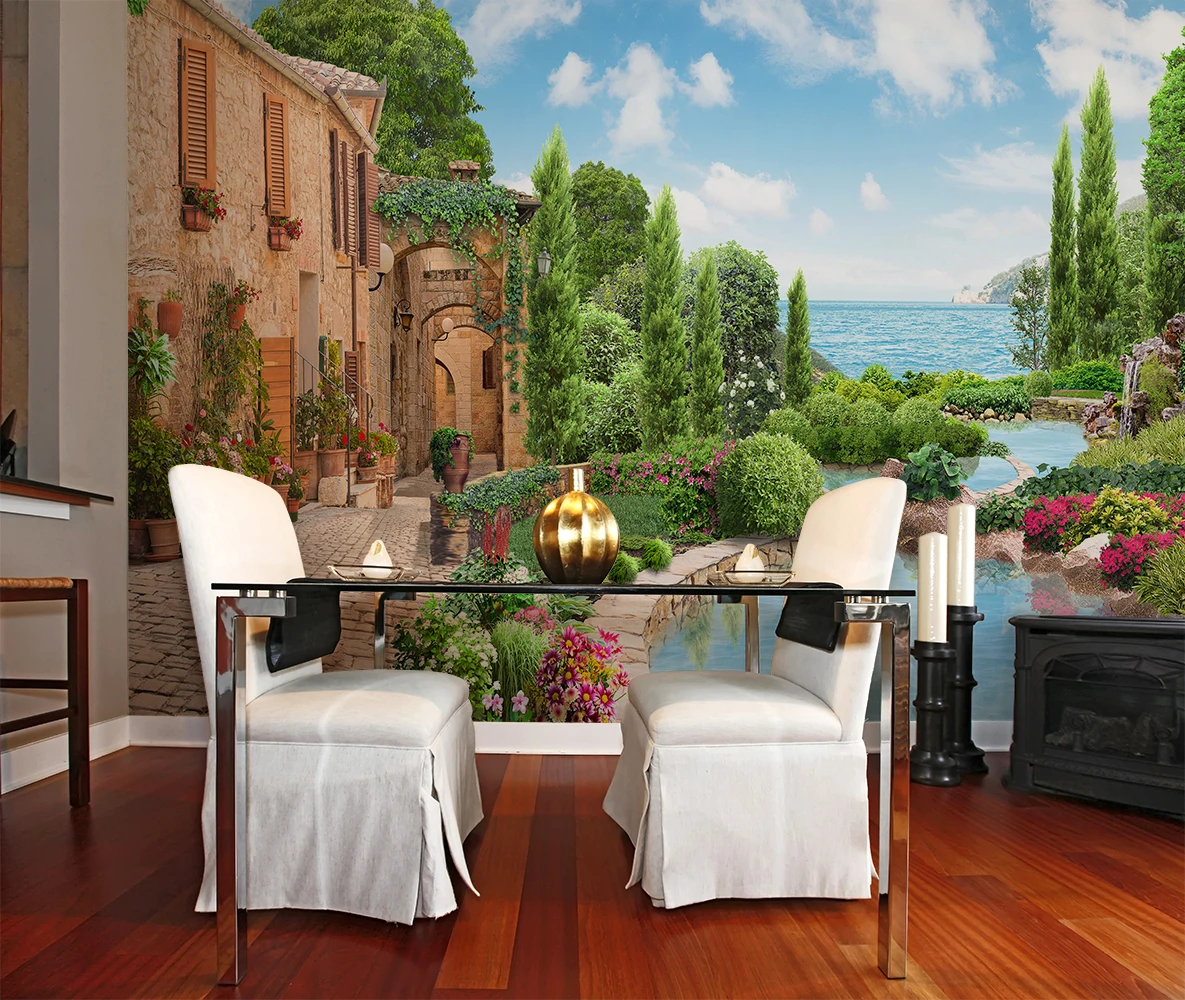 Фотообои Divino Decor категория Города и страны арт. P 099 Старинная улочка у пруда|Обои| |