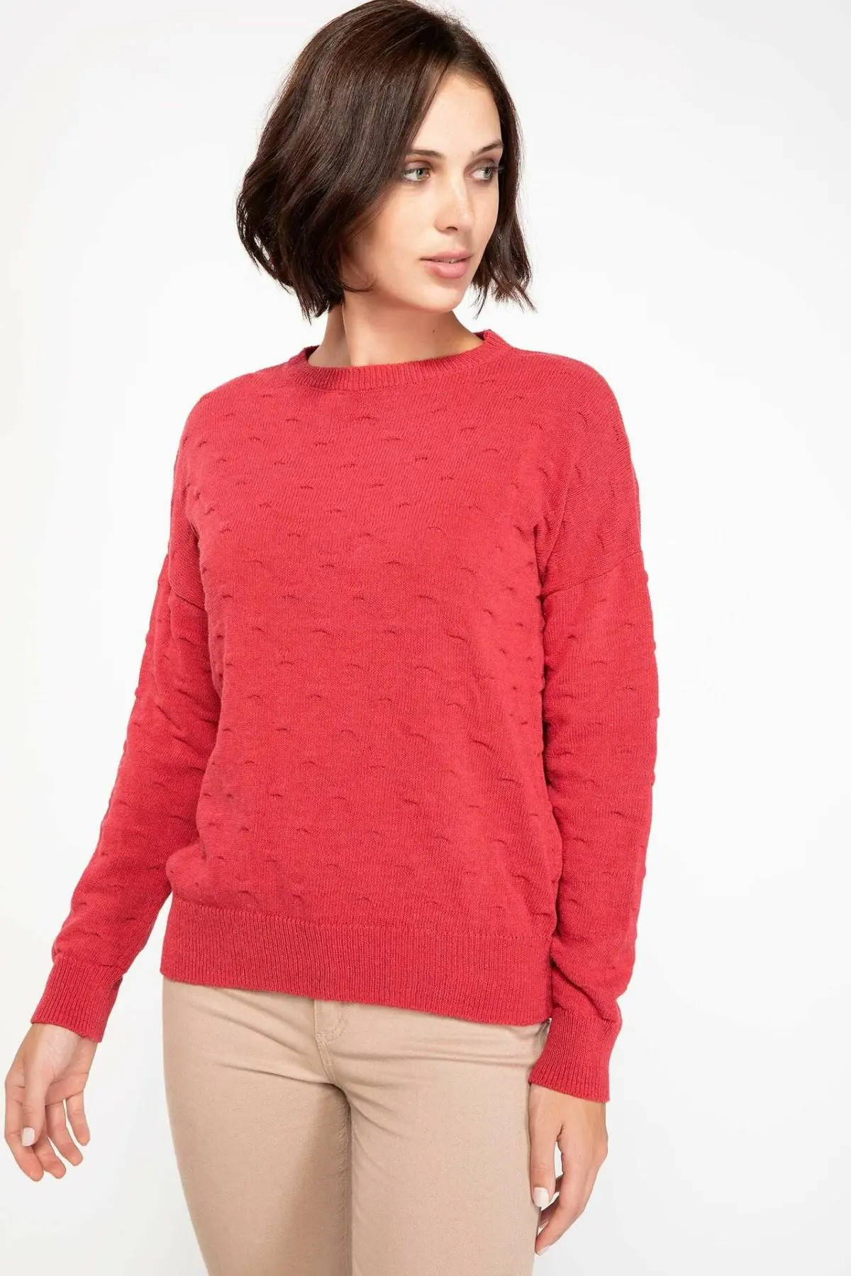 DeFacto женские модные простые однотонные тонкие трикотажные пуловеры с круглым