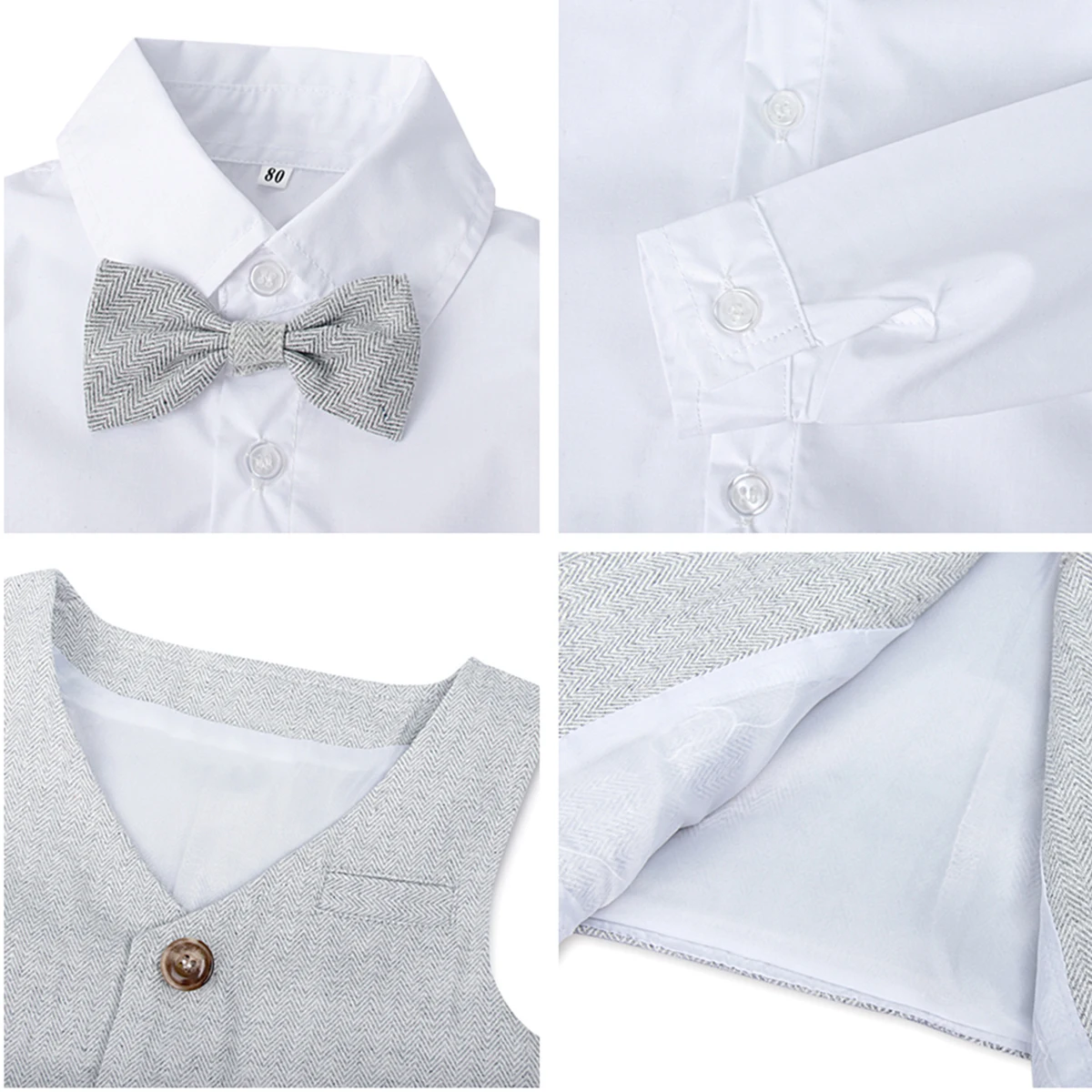 Boys Wedding Birthday Outfit Baby Baptism Suit Toddler Gentleman Party Clothes Kids Long Sleeve With Bow Tie 3PCS