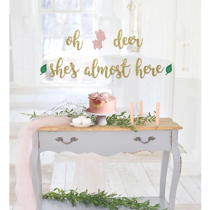 

Personalised Oh Deer She is Almost Here Banner, Oh Deer Banner, Woodland Baby Shower Decorations, Oh Deer Baby Shower
