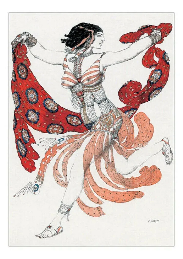 Набор из 12 современных почтовых открыток Лео Бакст Театральные костюмы Русское