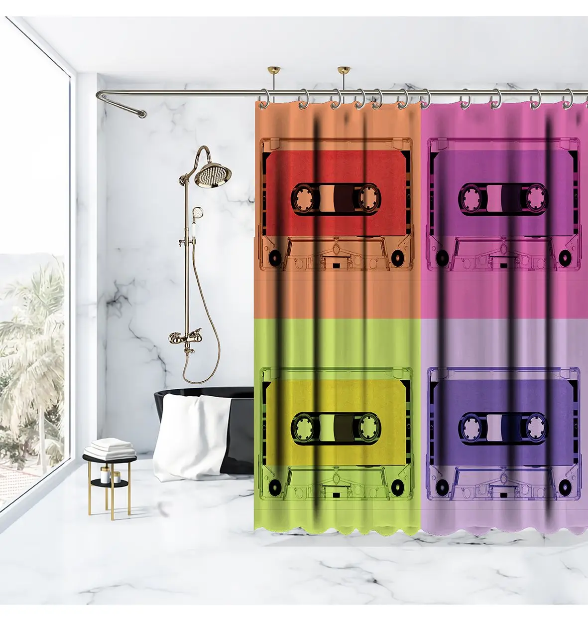 Занавеска для душа винтажная аудиолента 80s и 90s Ностальгический дизайн