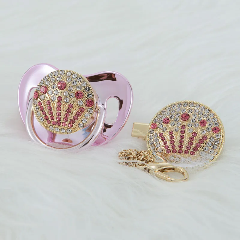 Уникальный дизайн золотистая розовая соска миокар с короной и набор зажимов без