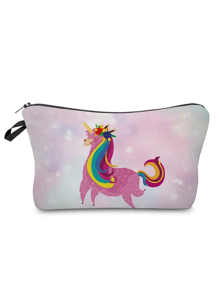 

Colorful Goat Print Women Makeup Bag Portable Foldable Polyester Travel Wash Bag Beautiful Young Girl's Big Capacity Pencil Case
