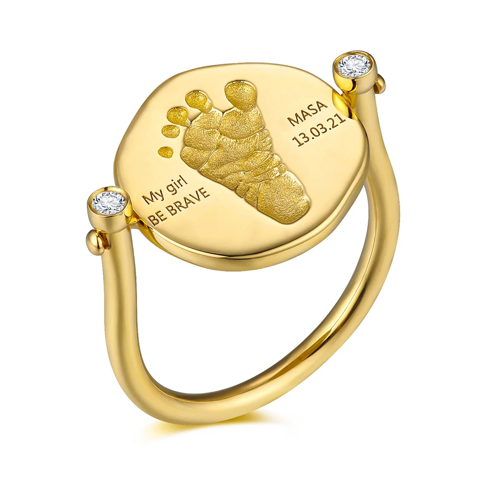 

18K Gold Baby Custom Made Round Footprint Ring