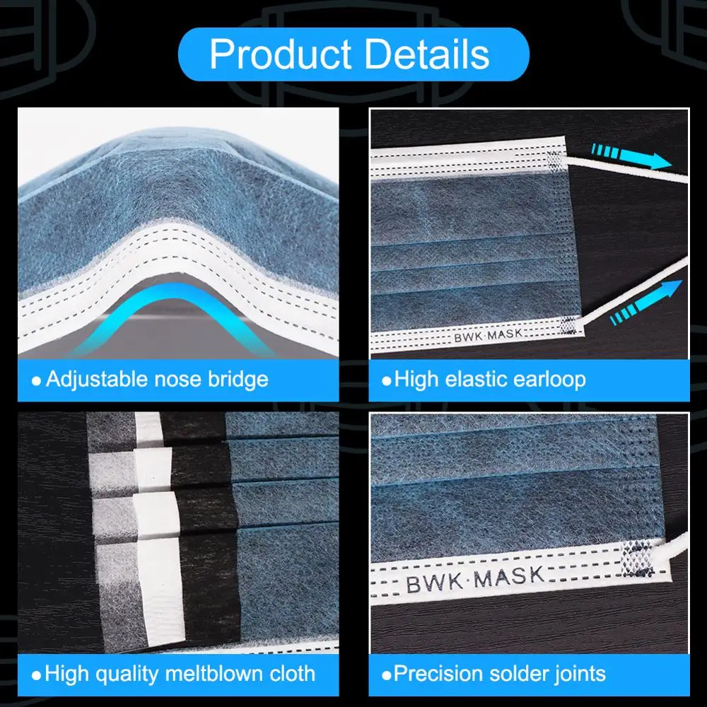 

50Pcs/Bag POWECOM 4-Layer Filter Melt-blown Activated Carbon Mask Protective Dust-proof Disposable Mask for Adult Mouth Mask