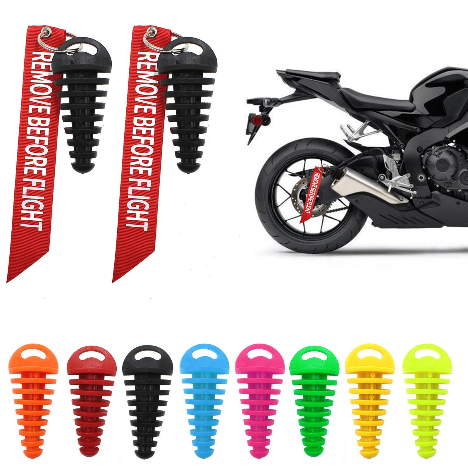 

0.6"-1.5" Muffler Exhaust Wash Plug Motorcycle Dirt Bike 2 Stroke Rubber Exhaust Silencer with Keychain Tag Remove Before Start