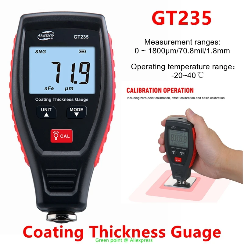 

5PCS GT235 LCD Digital Coating Thickness Guage Zero-Point /Offset /Basic Calibration Depth Gauge Tester For Car Spray Paint