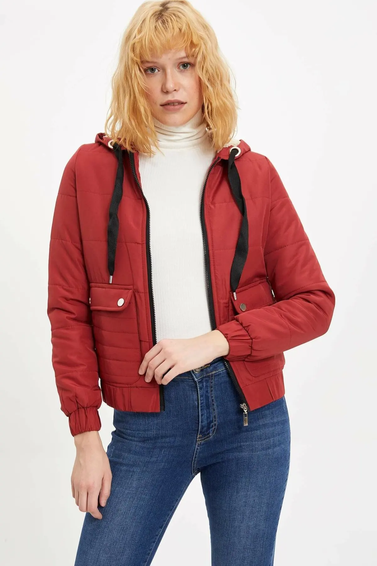 Дефакто женские зимние толстые пальто на молнии повседневные с капюшоном