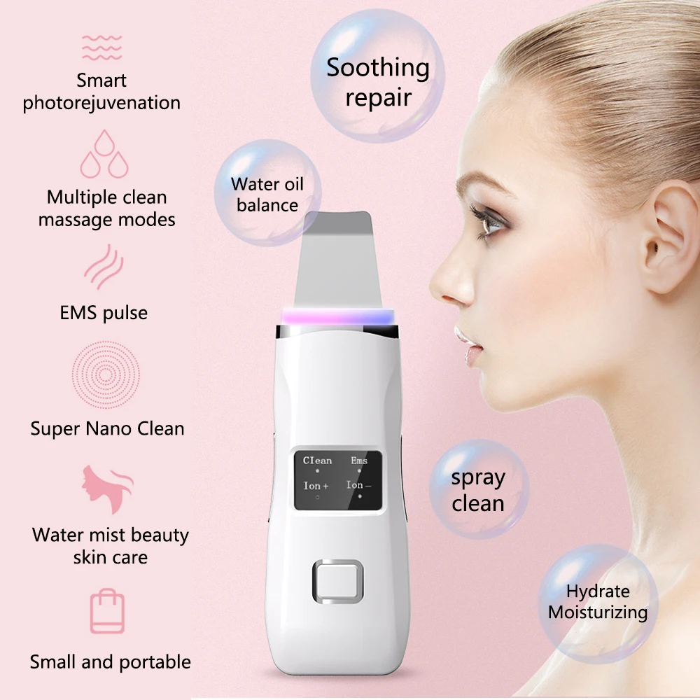 

Ultrasonic Skin Scrubber Deep Face Cleaning Machine Ultrasound Peeling Shovel Pore Cleaner Facial Whitening Lifting Massage Tool
