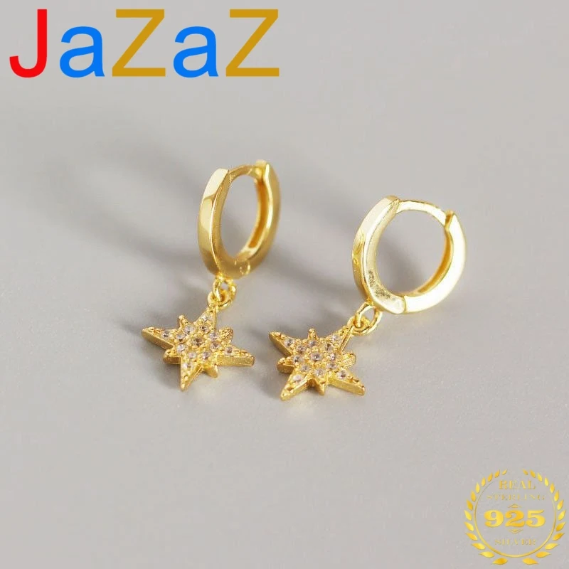 

A00433 Jazaz 100% 925 Sterling Silver High Quality Pave CZ Geometric Octagonal Star Jewelry Studs Earrings for Women Accessories