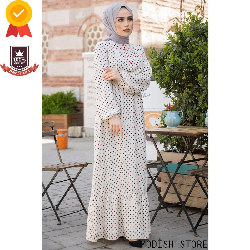 Женское мусульманское платье в горошек, длинное мусульманское платье, скромная одежда, Дубай, абайя, Турция, хиджаб, Рамадан, ислам, 2021