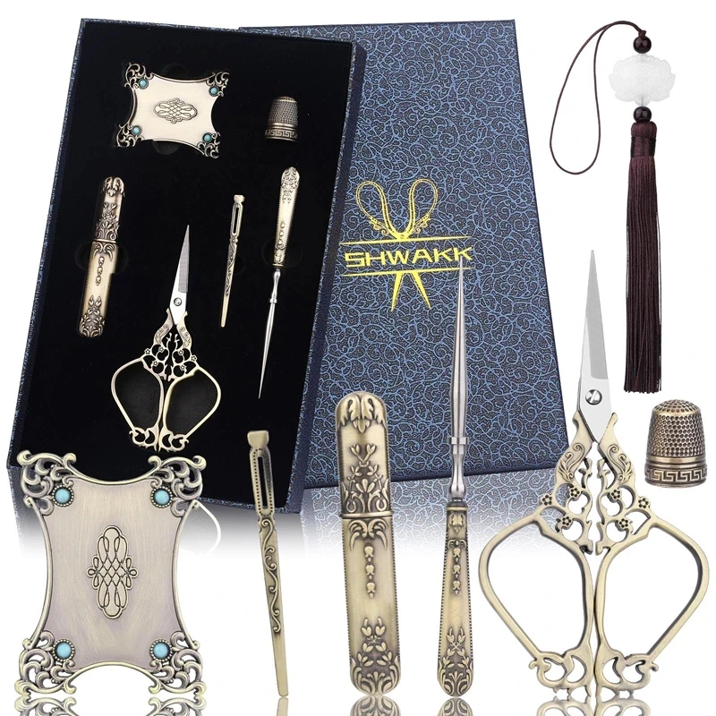 

SHWAKK Embroidery Scissors Kit Vintage Scissors with European Style Vintage Sewing Kit for Sewing Needlework Handcraft DIY Tools