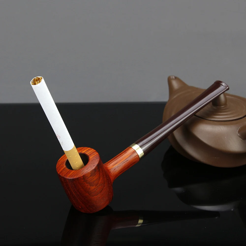 

New Brown Mouth Smoking Pipe 3mm Metal Filter Rose Wood Pipe 3in1 Multifunction Tobacco Pipe Straight Cigarette Pipe
