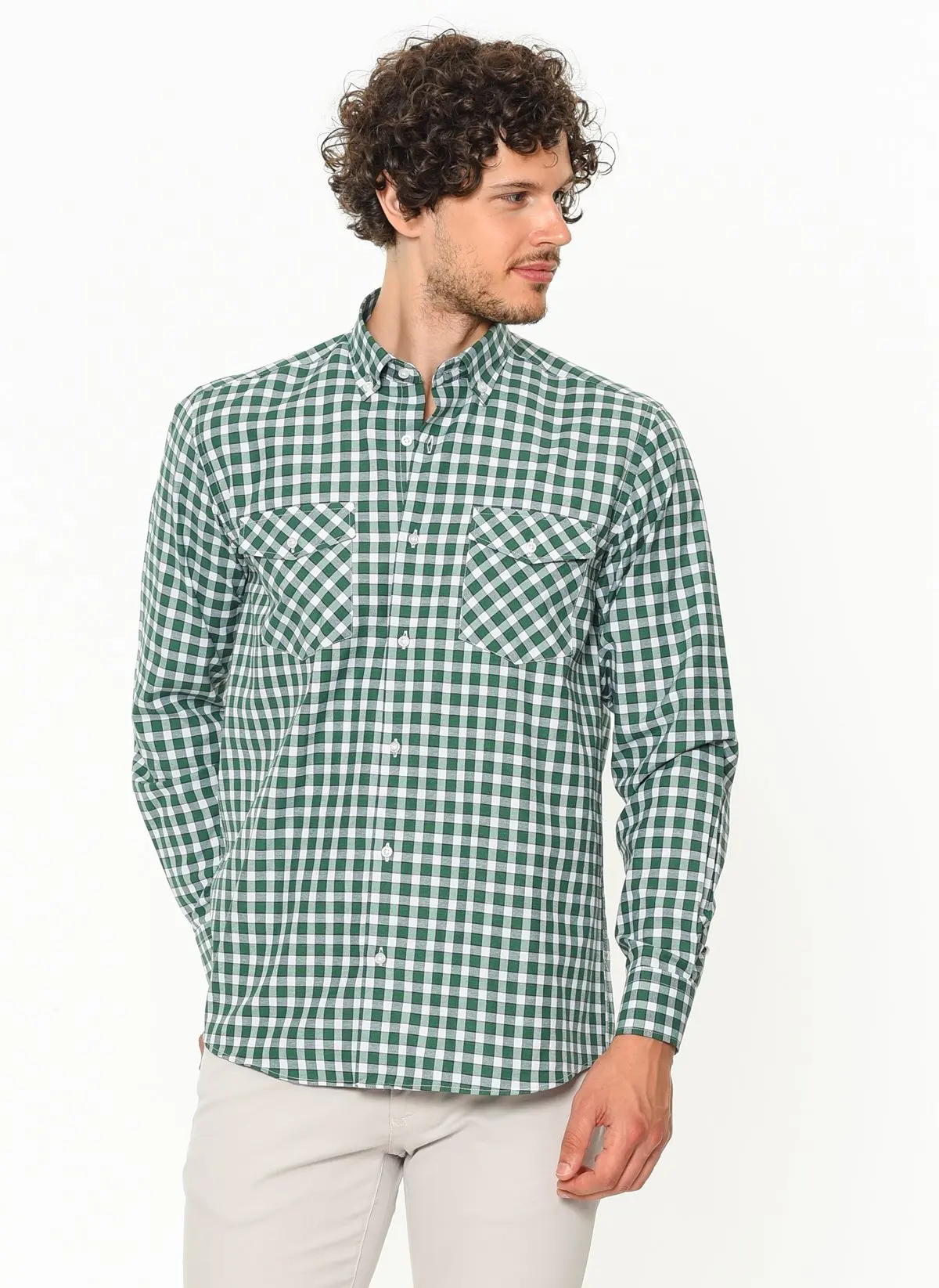 Varetta New Mens Shirt Casual Green Plaid Shirts Double Pocket Turn-Down Collar Male Brand Men Tops cotton shirts | Мужская одежда