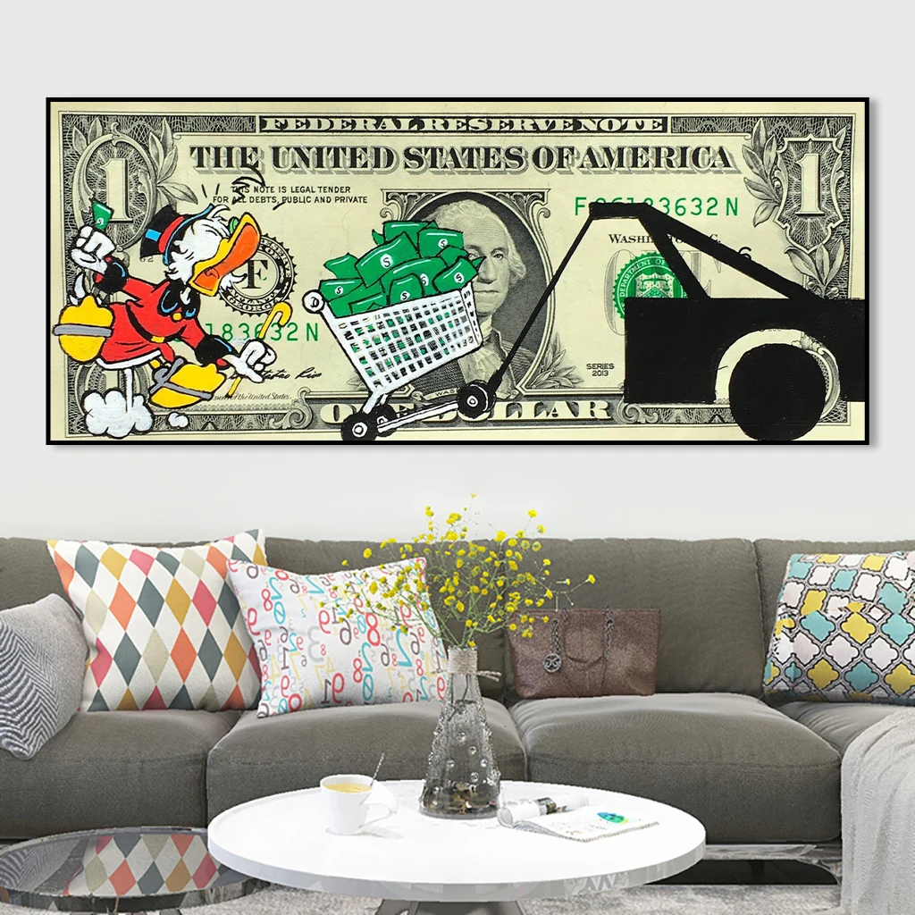 

Disney Donald Duck And Shopping Cart Cartoon Wall Art Inspirational Canvas Painting Wall Art Cartoon Poster Money Print Gift Art
