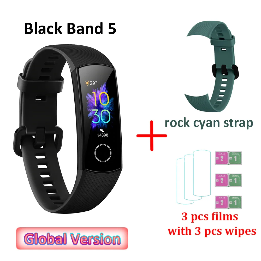 RC strap and 3 films Global Versio huawei Honor Band 5 4, умный Браслет, умный браслет, шагомер, сенсорный экран, для плавания, сердечного ритма, сна, монитор - Цвет: RC strap and 3 films